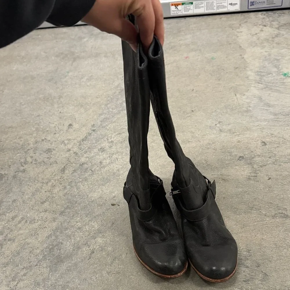 UGG Black Leather Knee-High riding Boots